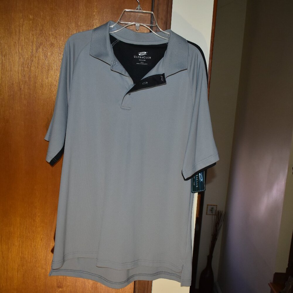 Ultra Club Cool & Dry Golf Dark Gray Short Sleeve Button Up Polo Top NWT